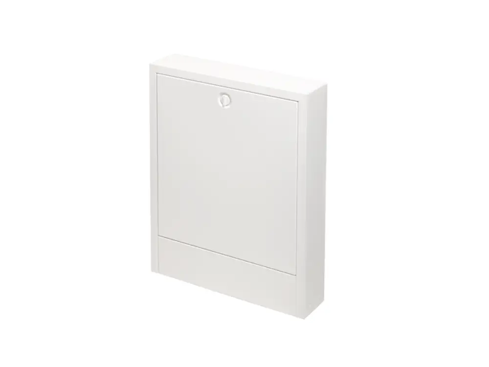 Weiße Wandmontagebox von TECE mit einem schlichten, rechteckigen Design und einer Tür. Geeignet für die Installation in verschiedenen Räumen.